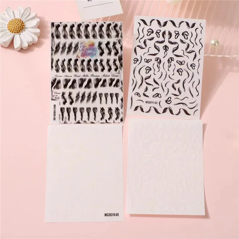 New Nail Art Stickers White Black Series Ribbon High Quality PVC Manicure Waterproof Nail Stickers Decals Friend Girls Gifts