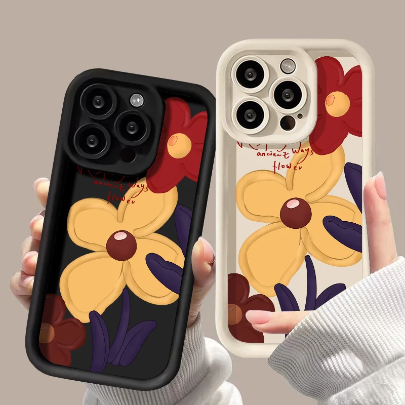 Liquid Silicon Flower Phone Case For iPhone 15 Pro Max Funda iPhone 16 13 14 11 12 XS X XR 7 8 Plus SE 15promax Carcasa Cover