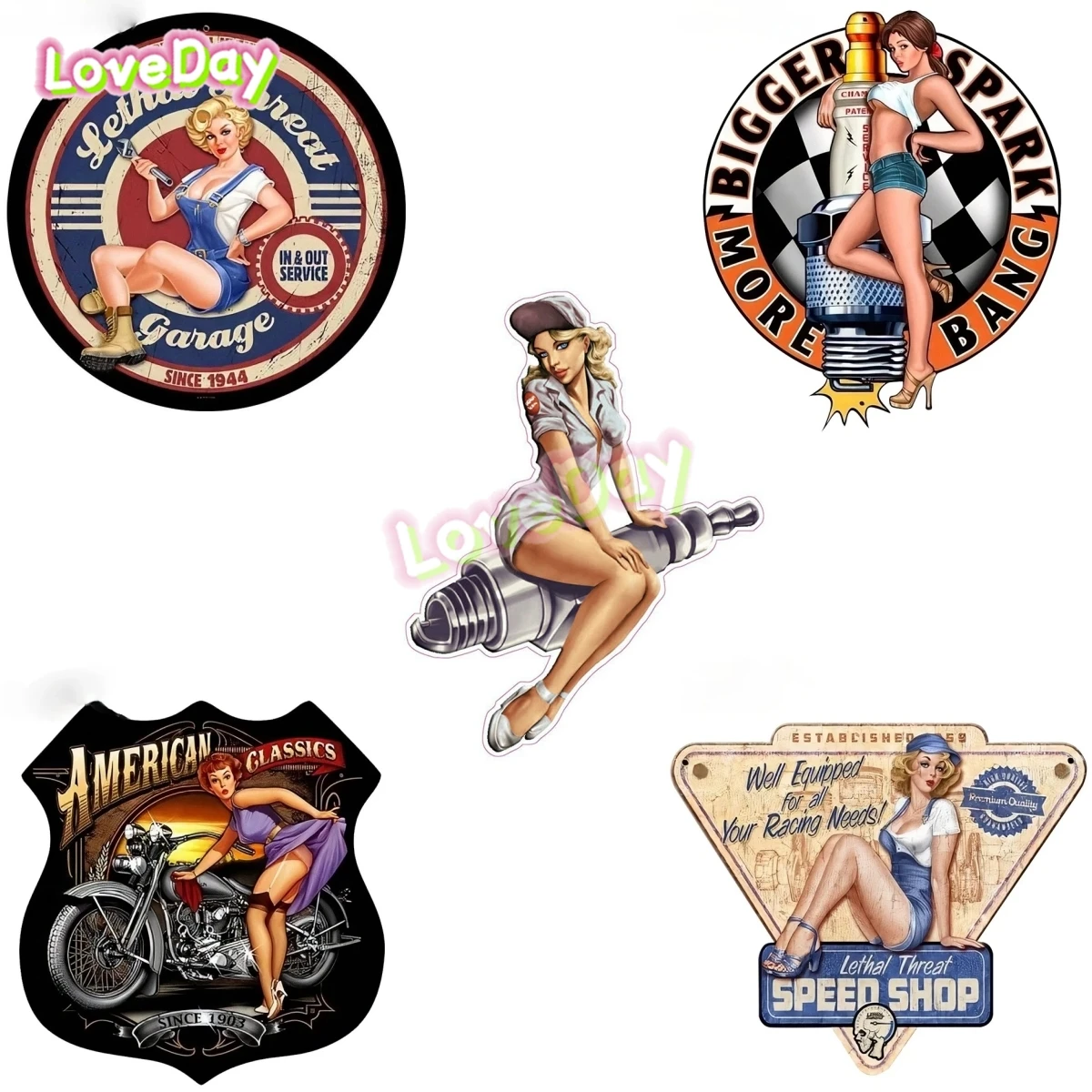 Sexy Retro Girl Sticker Spark Plug Girl Car Sticker Motorcycle Decoration Sticker Vinyl Waterproof Auto Accessory Sticker