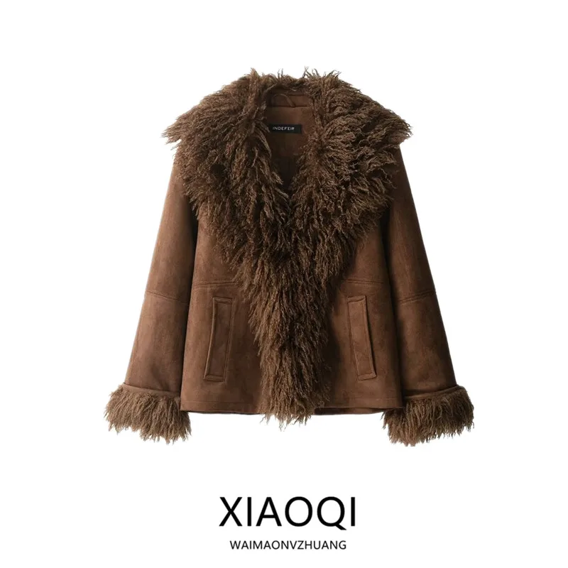 

Double-Sided Artificial Fur Effect Jaet New Autumn 2025 Women's Faion Long Sve Stand Collar Outerwear Ladies Coat