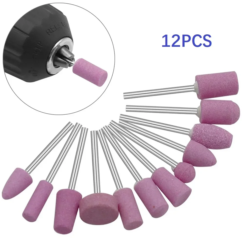C5 12Pcs Abrasive Polishing Mounted Stone For Rotary Tools Grinding Stone Wheel Head Tools 2.35mm Shank Mini Nail Drill Bit Set