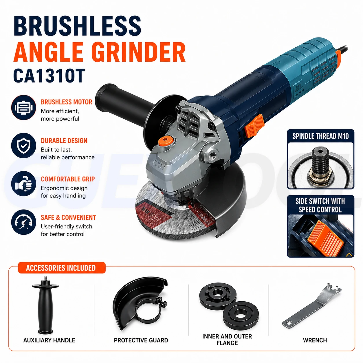 1550W Brushless Angle Grinder 160-250V Variable Speed Grinder Multi-Material Household Processing Power Tools For Metal Wood