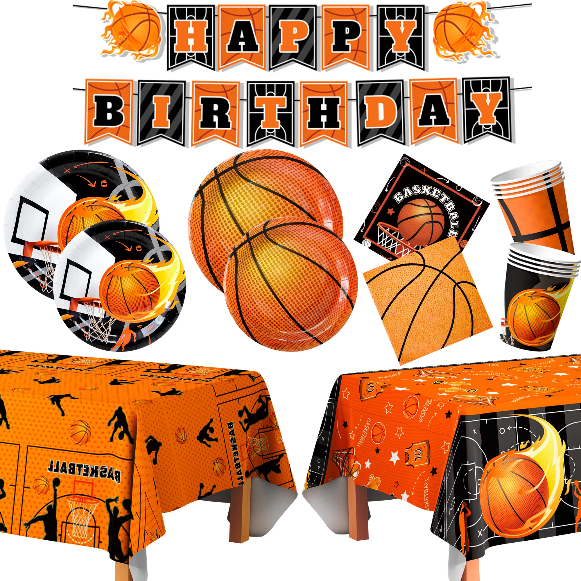 Basketball Party Tableware, Basketball Birthday Tableware - Basketball Plates and NapkinsTablecloths & Basketball Happy Birthday