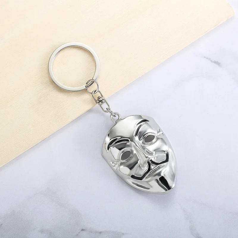 Moive Jewelry V for Vendetta Anonymous Mask Hip Hop Pendant Hacker Mask Alloy Keychain Fashion Gaes Chaveiro