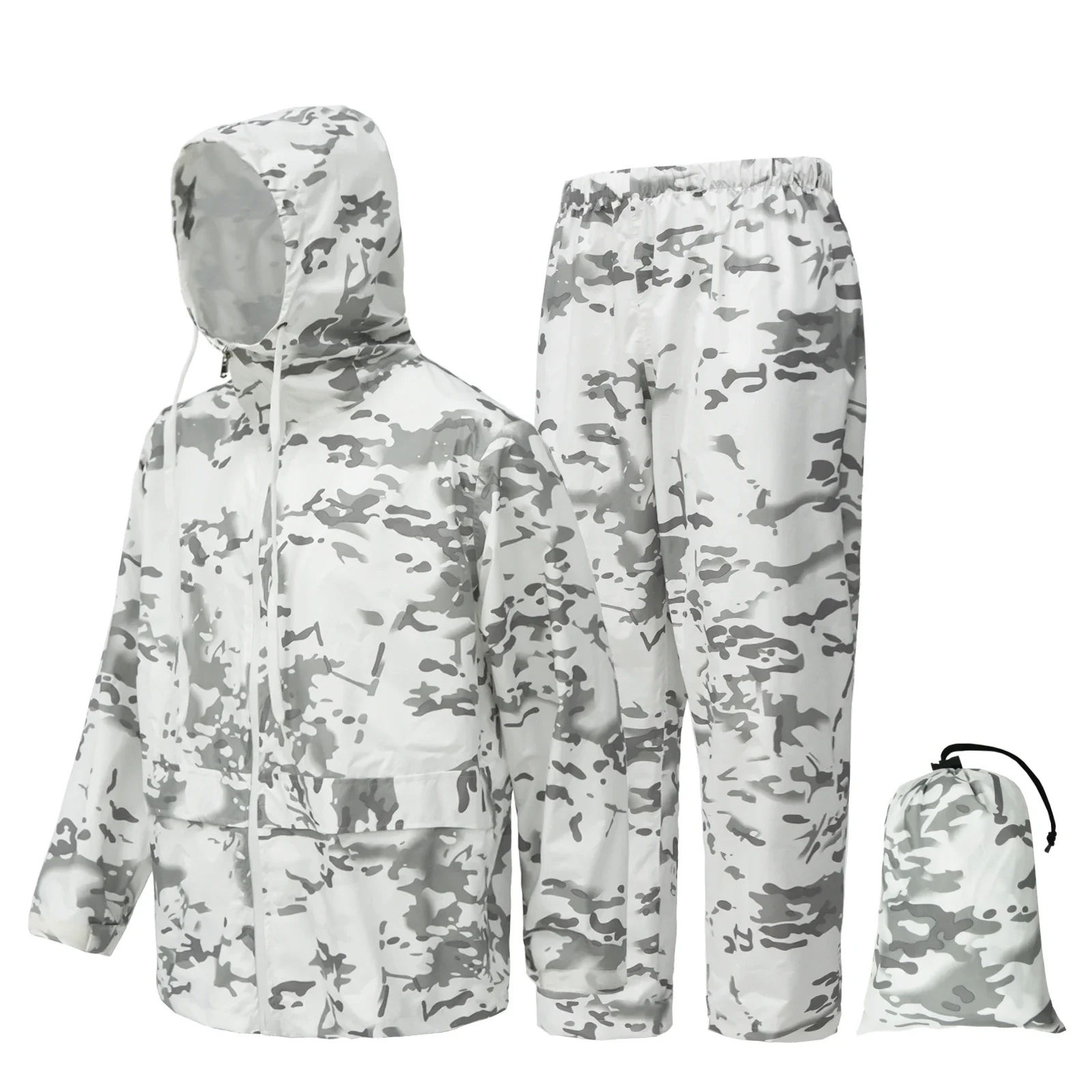 

Tactical CP Snow White Portable Camo Raincoat Set Camouflage Rain Suit Bicycle Motorcycle Waterproof Military Man with Hood