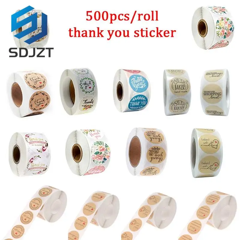 

New 500Pcs/roll Floral Thank You Sticker for seal label scrapbooking christmas sticke decoration sticker Stationery Sticker