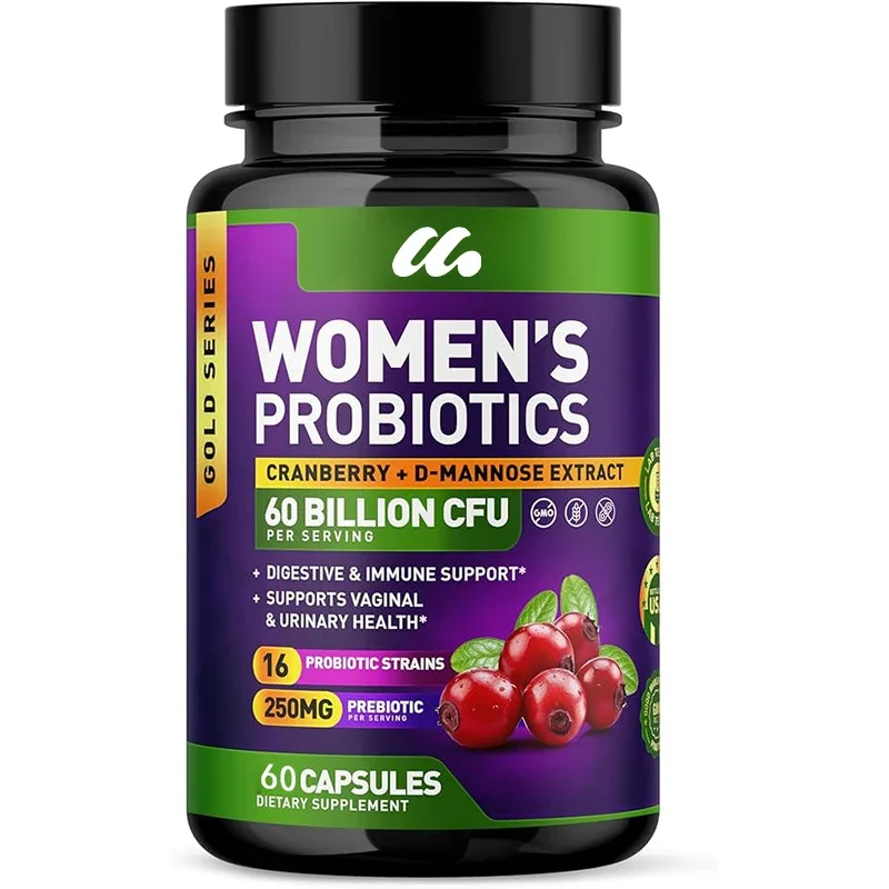 

Female probiotics - containing cranberry, D-mannose, and prebiotics - non GMO, dairy, and gluten -60 capsules vegetarian