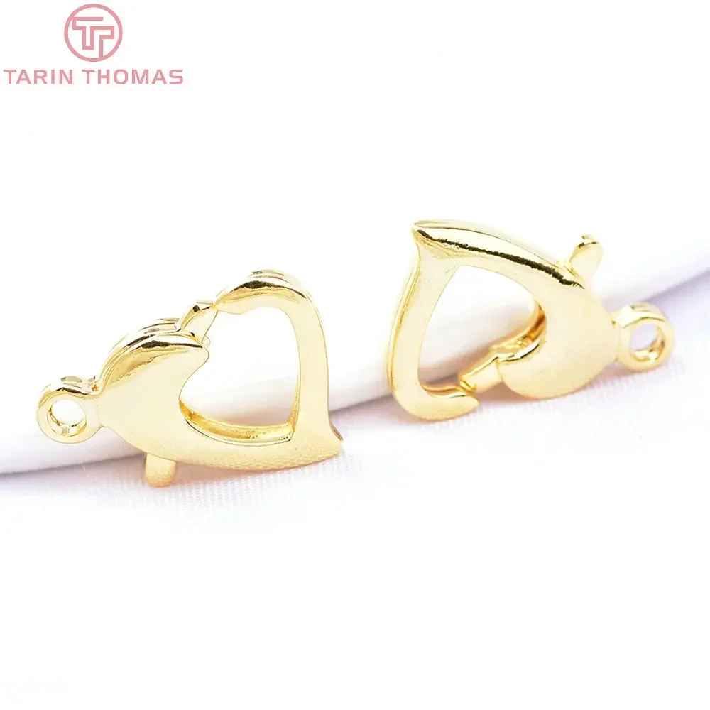 (6542)10PCS 9x13MM Brass Heart Shaped Lobster Clasps Connect Necklaces and Bracelets Clasps Jewelry Making Accessories Wholesale