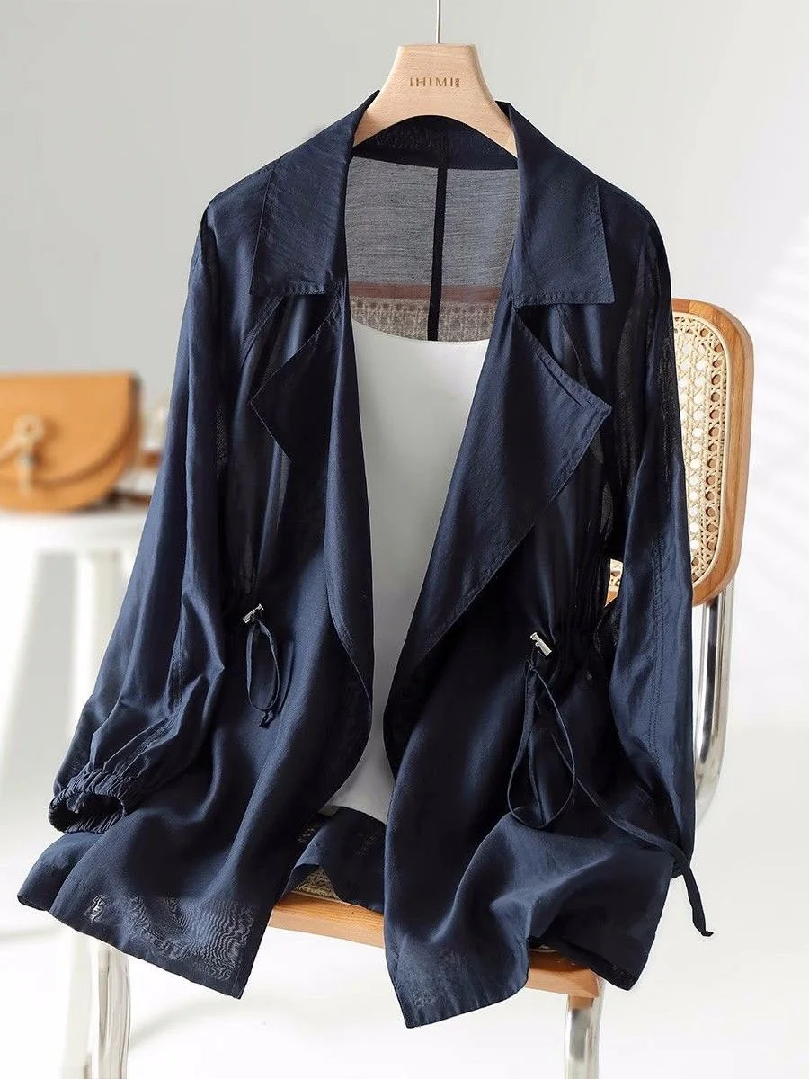 

Women's Summer Long Sve Sun Protection Thin Cardigan irt Coat Casual Sle Regular Length Polyester Fiber Pure Color