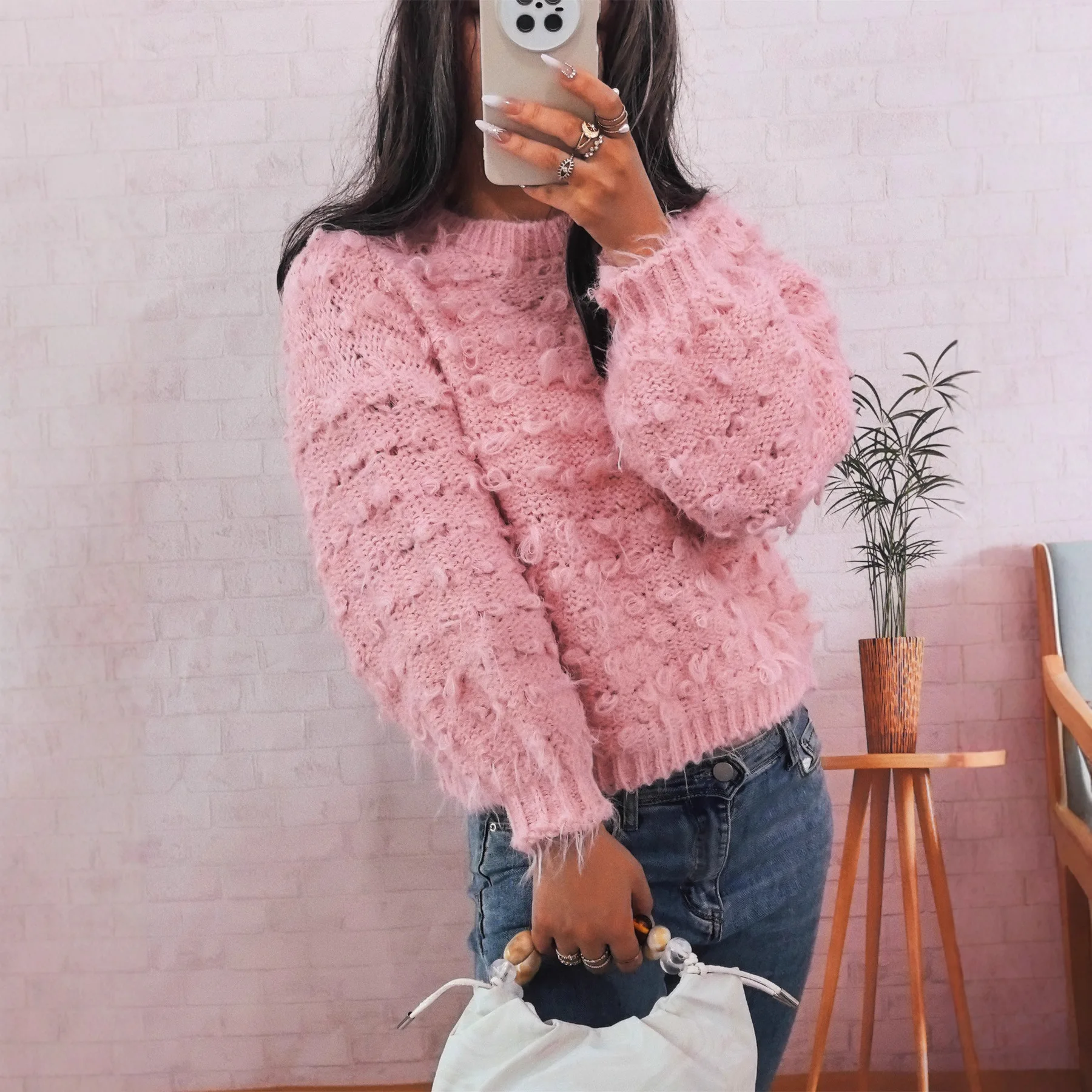 

Осенний женский вязаный свитер большого размера с круглым вырезом, винтажный пуловер, мягкие зимние теплые винтажные жаккардовые свитера для женской одежды