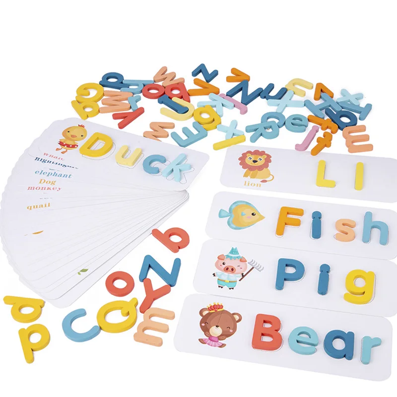 Wooden Spelling Game Montessori Children's Early Education Learning Letter Cognition Spelling Enlightenment Matching Puzzle Toys