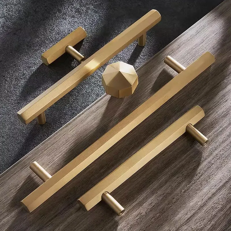 Brass Prismatic Kitchen Cabinet Handles Gold T Bar Drawer Knobs Longer Wardrobe Pulls Modern Copper Furniture Hardware 320mm