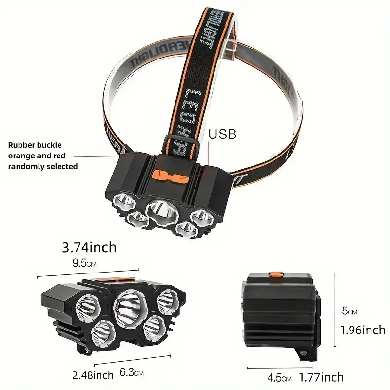 5 LED faro potente USB ricaricabile lampada testa torcia pesca campeggio torcia lanterna batteria incorporata impermeabile
