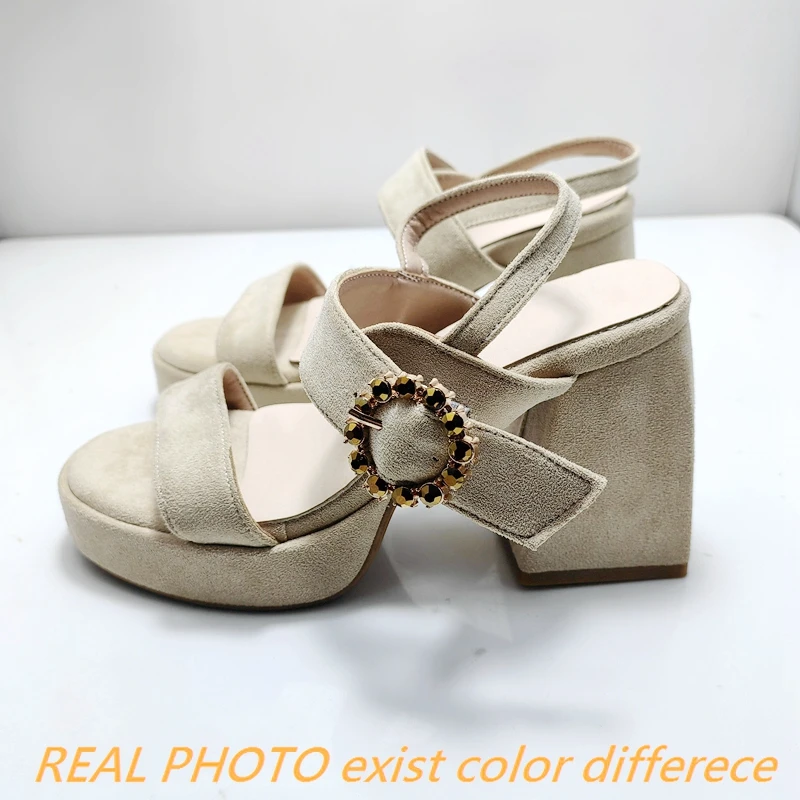 Girseaby Spring Women Sandals Chunky High Heels 9cm Platform 32 33 Big Size 45 46 Flock Suede Buckle Strap Fashion Party Shoes