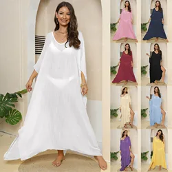 Moda praia longa branca feminina, vestidos de verão, maxi, quimono, sarong, coberturas, rosa, roupas de férias, vestido, 9 cores