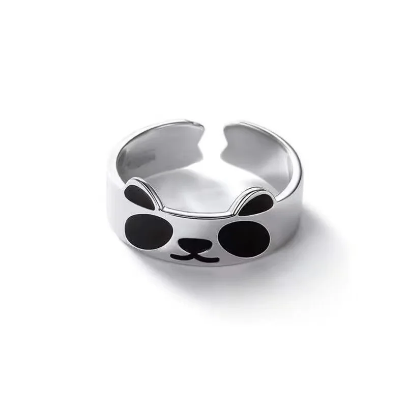 New Cute Enamel Color Panda Rings for Women Girls Cartoon Chinese Style Finger Trendy Ring Adjustable Opening Jewelry Gifts