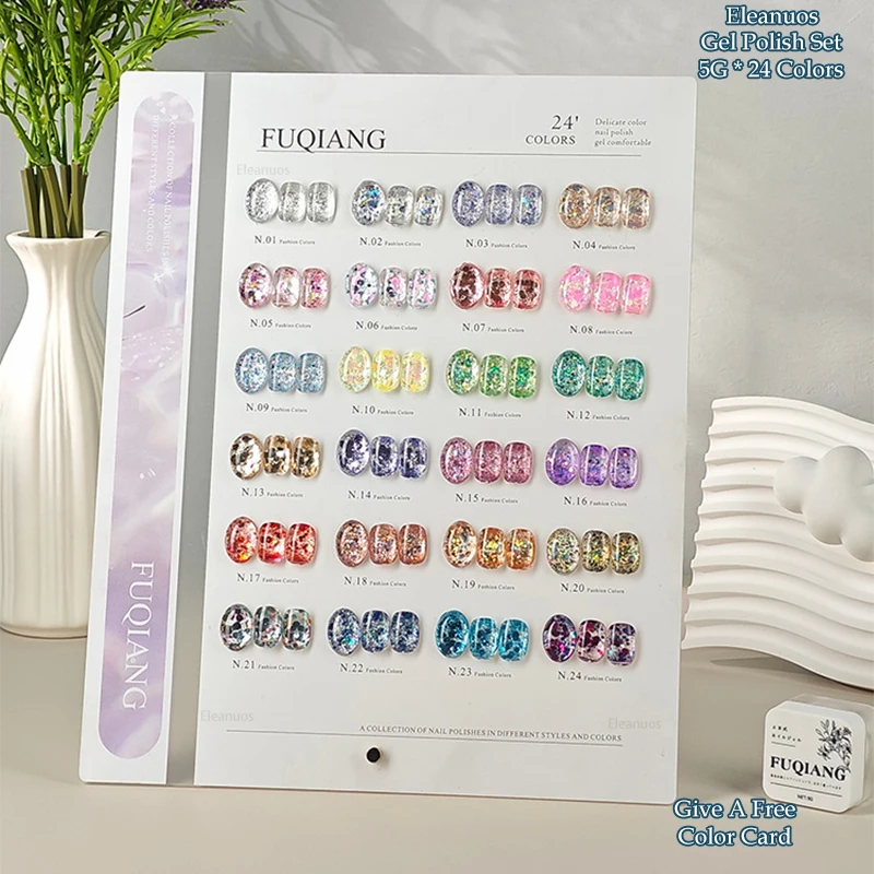 24 Colors Aurora Dream Glitter Gel Polish Set Super Shiny Sequin UV LED Soak Off Varnish Semi Permanent Nail Art Manicure Kit