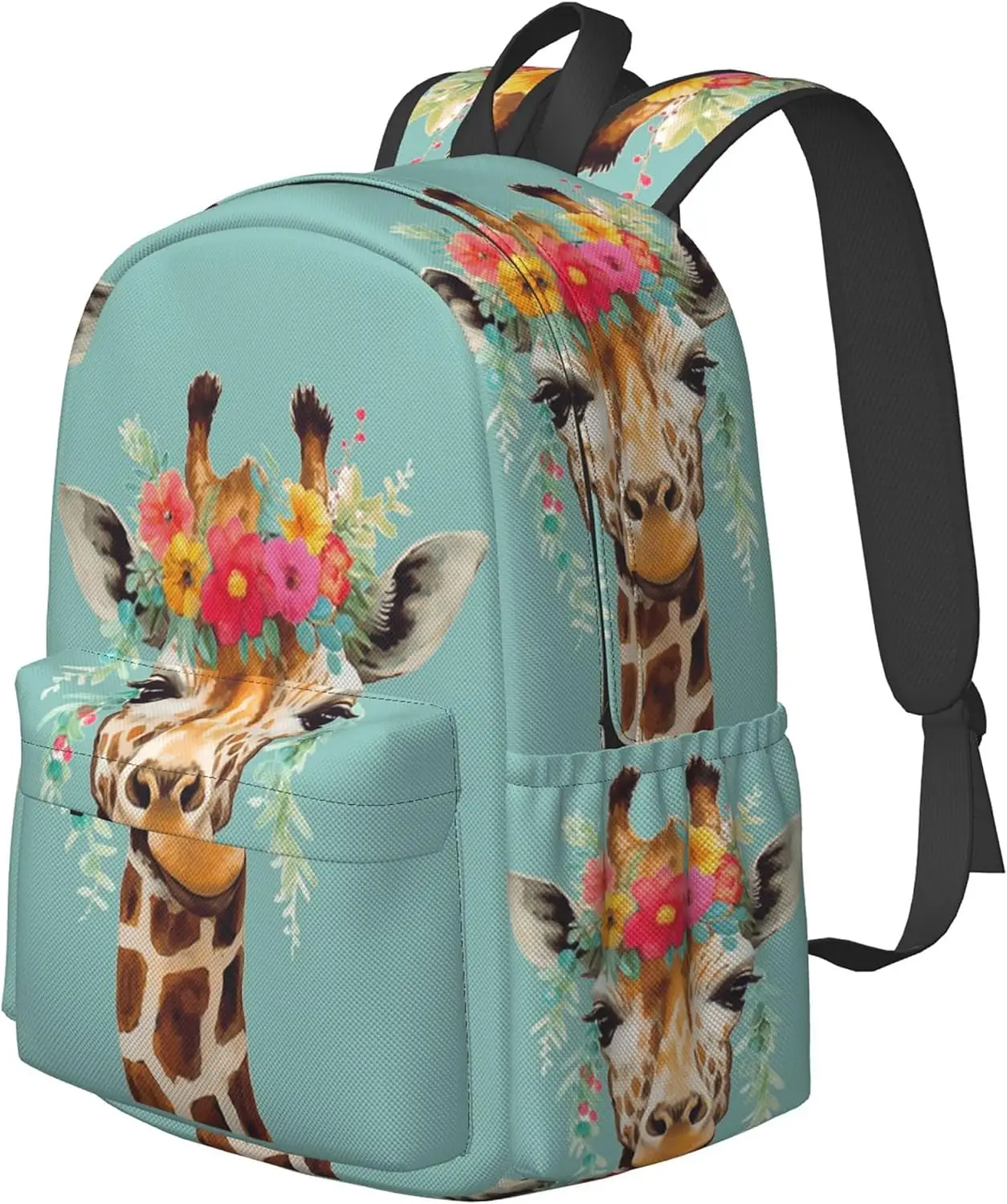 backpack Giraffe with Floral Headpiece Laptop Backpack Full Print School Bookbag Shoulder Bag for Travel Daypack