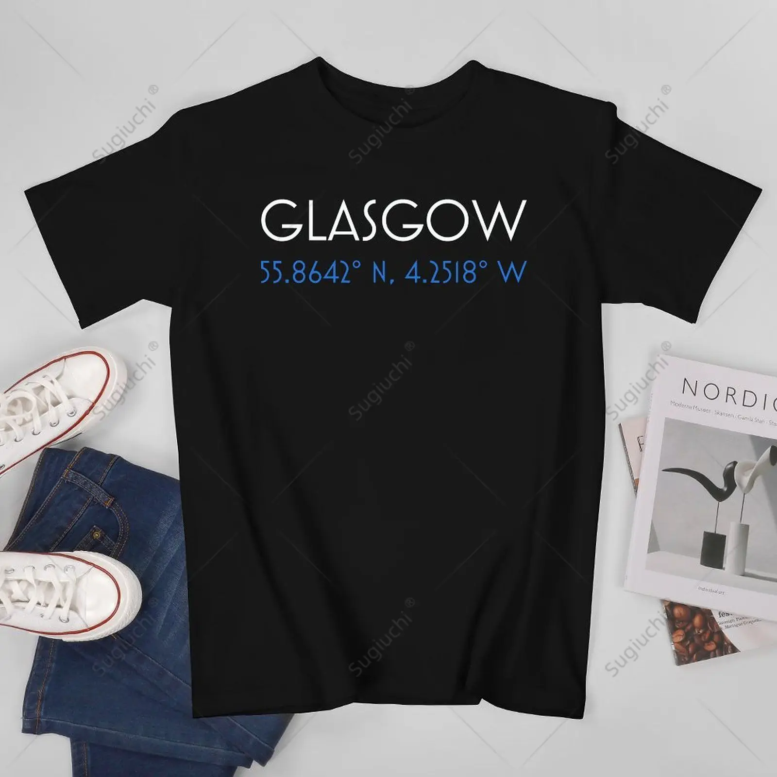 Unisex Men Glasgow Scotland Minimalist Coordinates Simple Tshirt Tees T Shirts Women Boys 100% Cotton T-Shirt