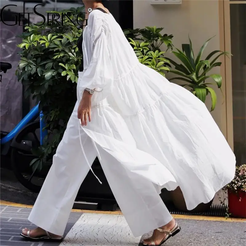 

TANNT Women Shirt 2024 Autumn Full Sleeve White Loose Leisure Long Blouse Fashion All Match Lace Up Female Tops New Arrival