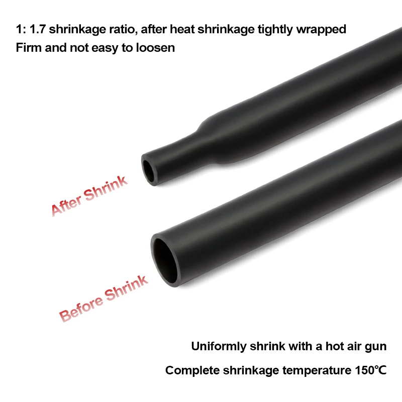1.7:1 Silicone Heat Shrink Tube Black/Red 0.8 - 30mm High Temperature Resistance Shrinkable Insulated Sleeve Cable Sheath Wrap
