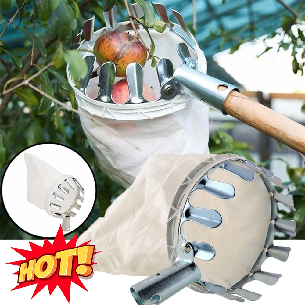 Garden Fruit Picker Head Orchard Apple Pears Orange High Tree Picking Tool Fruit Catcher Pouch Detachable Farm Fruits Collector