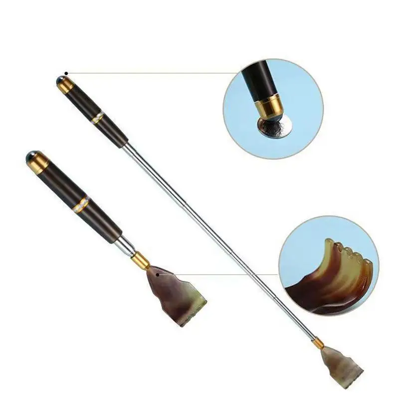 

1Pc Portable Extendable Back Scratch Tool Chinese Style Ox Horn Telescopic Scratching Backscratcher Massage Back Scraper