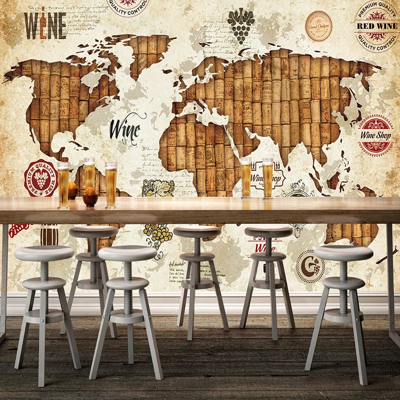 Vintage Map Wine Stopper 3D Stereo Relief Mural Wallpaper Restaurant Bar KTV Living Room TV Backdrop Wall Decor Wall Paper