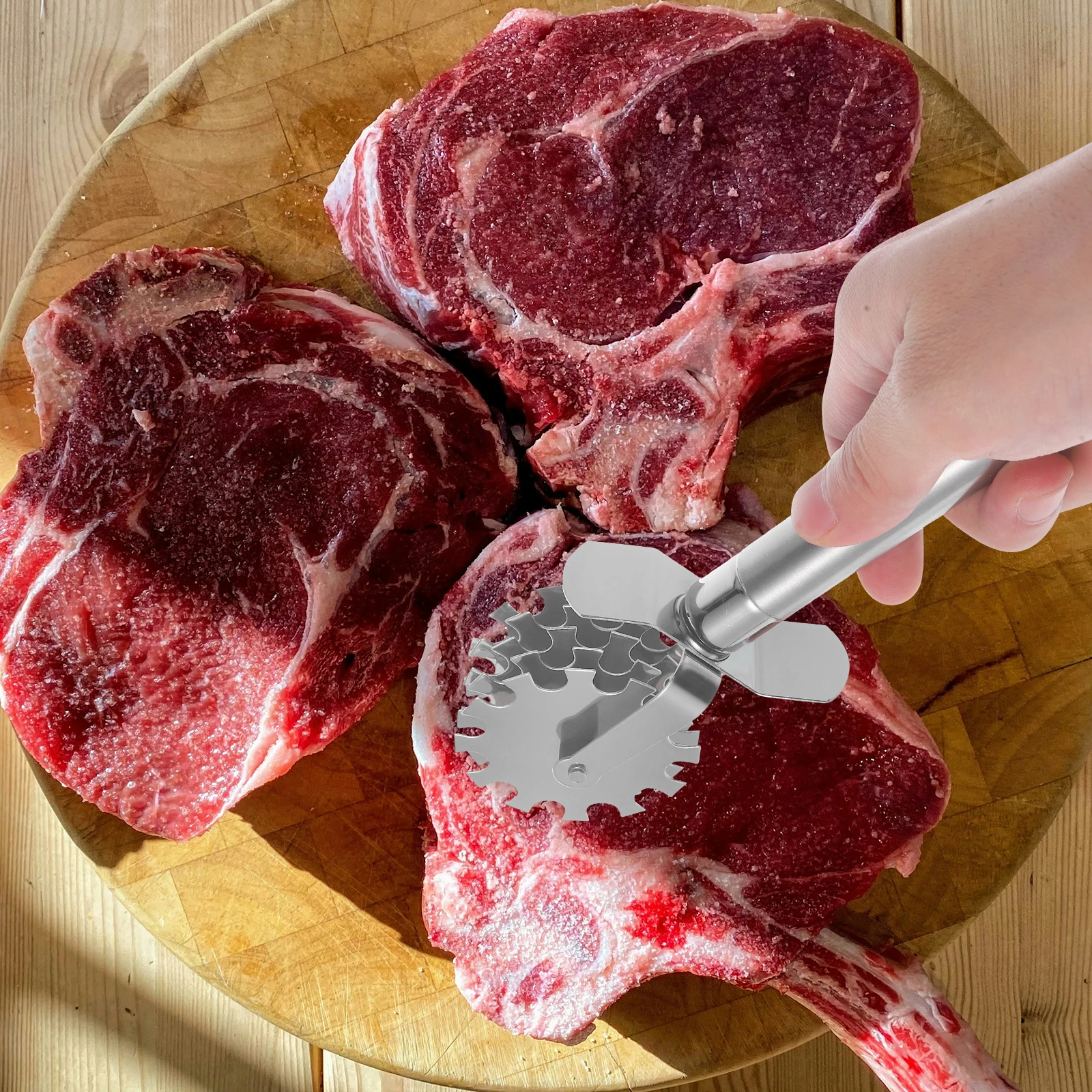 

1pc Stainless Steel Meat Tenderizer 5 Wheel Kitchen Tool Silver Color Mallet Steak Pork Loose Beef Softener Gadgets