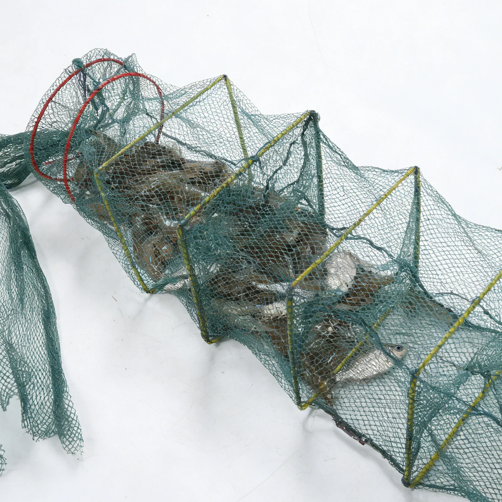 

2.6m 13-Section 8-Hole Collapsible Fishing Cage Basket - Multi Layer Foldable Nylon Bait Mesh Net for Portable Fish Shrimp