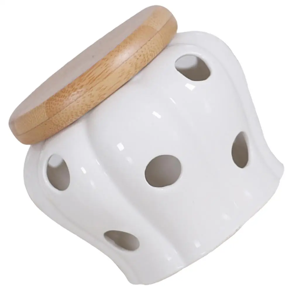 

Ceramic Storage Garlic Keeper Hollow Vented Container Kitchen Onion Ginger White Long Garlic Keeper Preservation