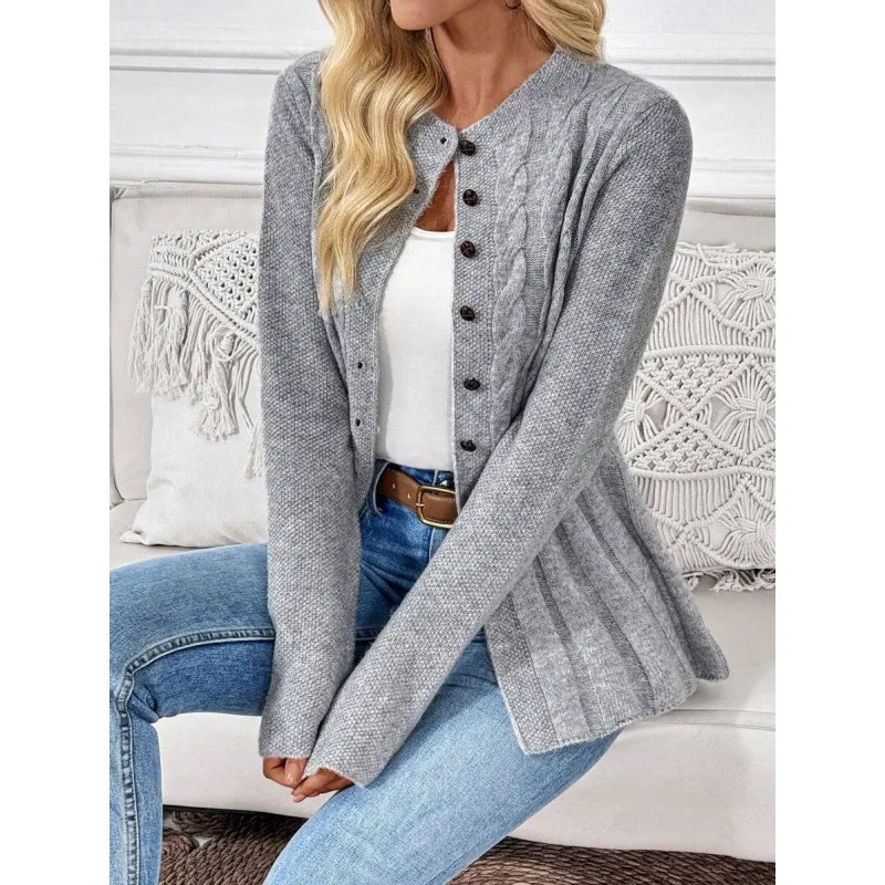 

Twist Crew Neck Cardigan Women's Knitted Sweater round Neck Open-Shirt Spring 2026 Fashion Ladies' Premium Apparel