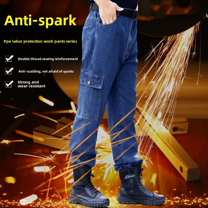 

Work pants for men, thick, wear-resistant, loose fitting, welded and heat-resistant jeans, labor protection plus size work pants