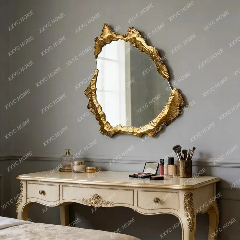 Retro art decorative mirror  irregular shape wall hanging creative bedroom vanity mirror special-shaped bathroom mirror