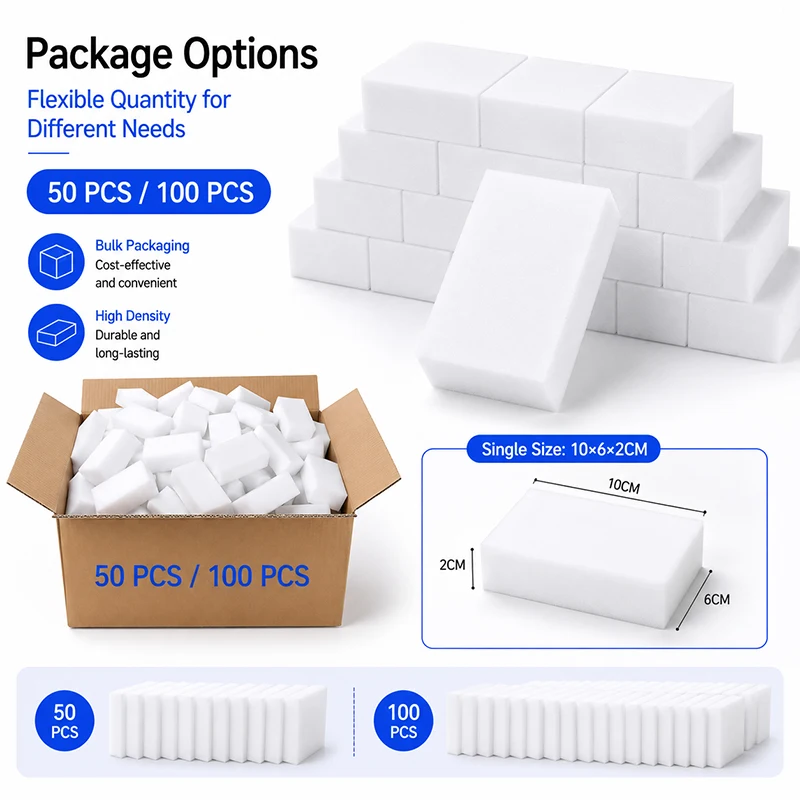 Magic Cleaning Sponge 10x6x2cm Cleaning Pads for Kitchen Bathroom Car Interior Multi Surface Use 10/50/100PCS