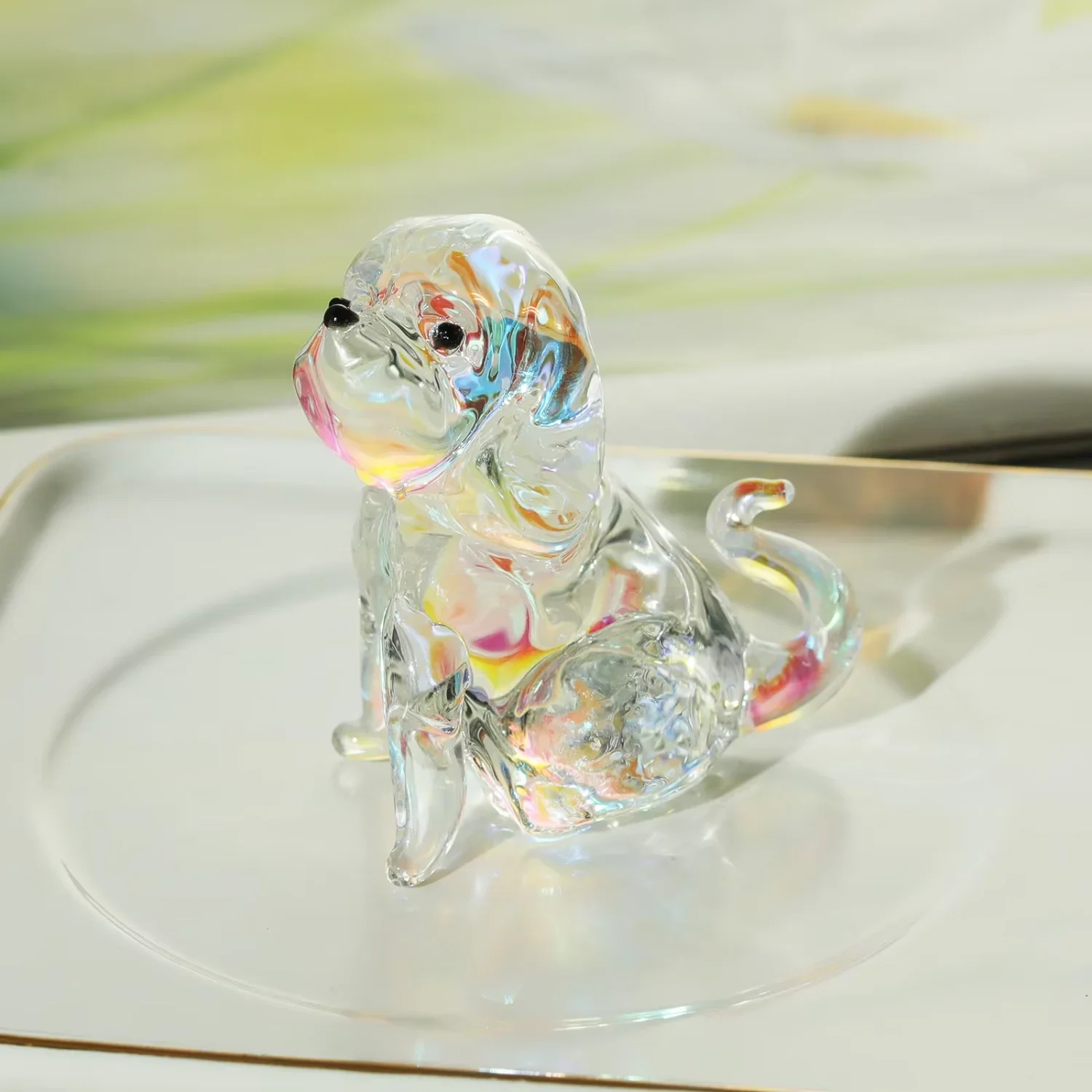 تماثيل كريستال للكلاب ديكور للطاولات مجموعة حيوانات تمثال زخرفة زجاجية