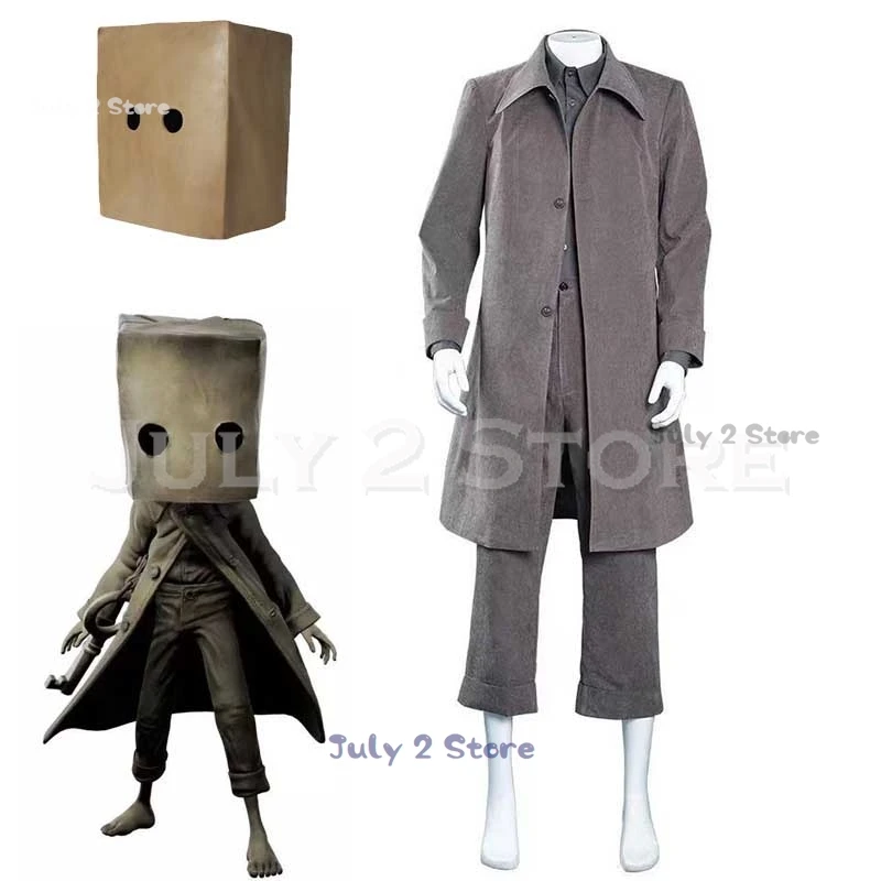 Mono Cosplay Little Grey Nightmares II Costume Protagonist Mask Coat Pants Suit Men Women Cosplay Halloween Party Game Style