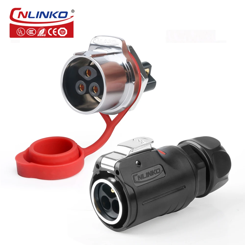 CNLINKO LP24 Quick Screw Locking Connector 3 Pin Industrial AC Power Waterproof IP68 25A Lock Line O.D10.5~14mm Wire Connector