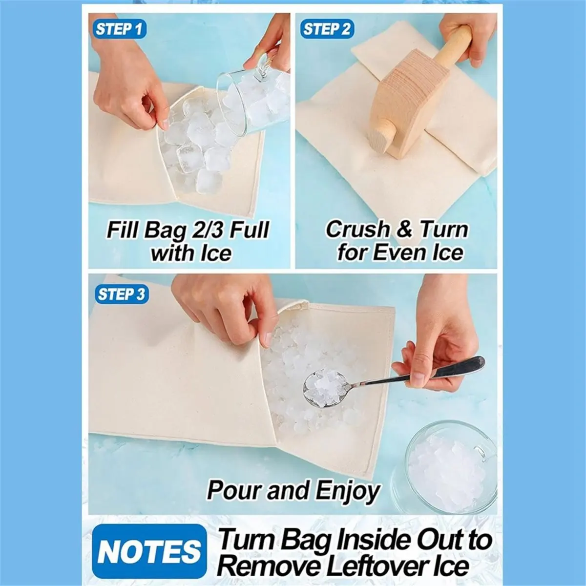 2 Pack Enlarged Canvas Ice Crusher Bags with 1 Mallet -16.5