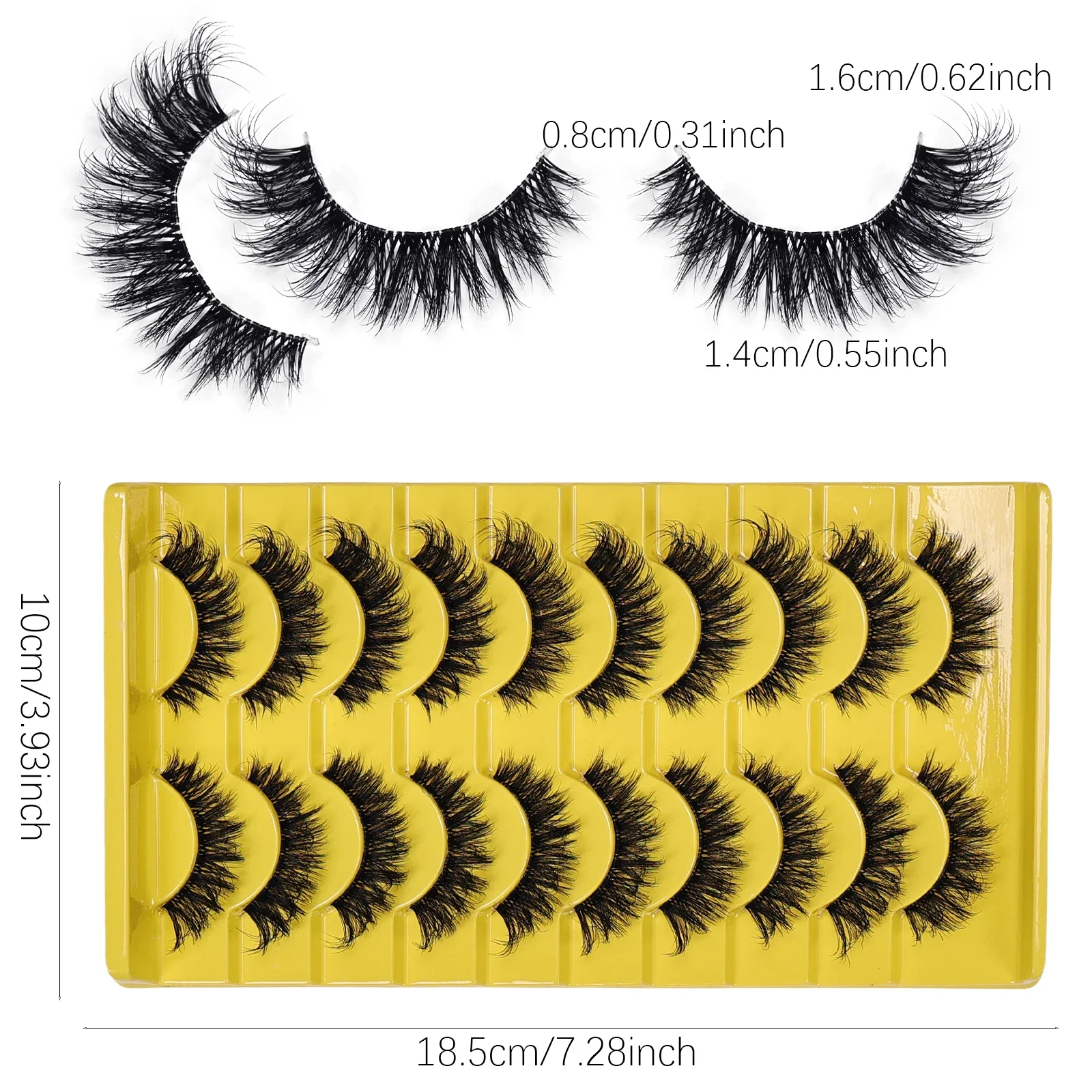 10 Paar natürliche, flauschige falsche Wimpern, dünne Wimpern, 3D-Volumenstreifen-Wimpern, D-Locken, gefälschte Wimpern mit klarem Band – Detail 4