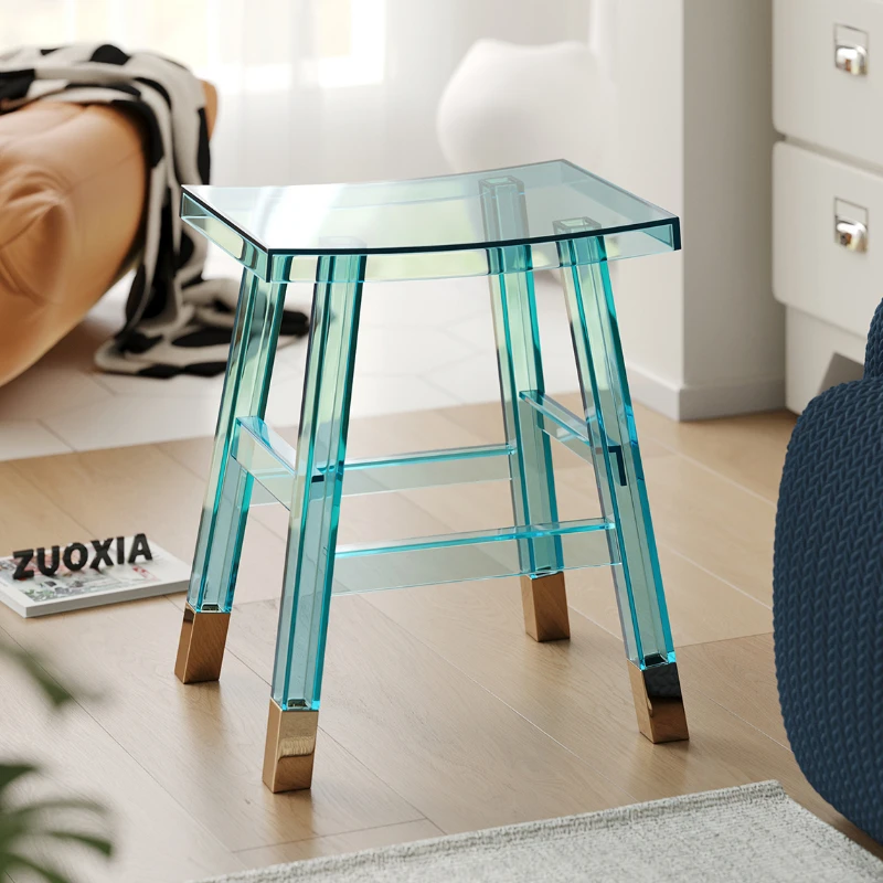 PC Transparent Footstool  Comfortable Simple Stool with Lid Durable Entrance Shoe Bench   A-Frame Balcony Leisure Stool