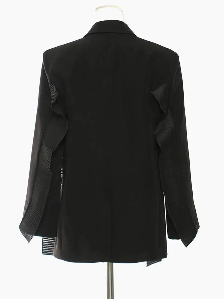 Black Ruffles Women Elegant Big Size Blazer New Lapel Long Sleeve Loose Fit Jacket Fashion Spring Autumn 2026  4K7A
