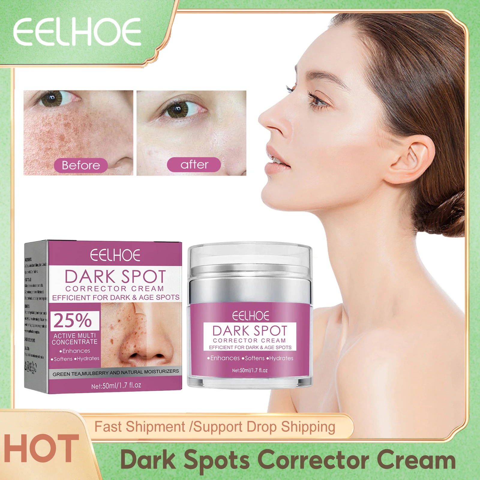 

EELHOE Dark Spots Corrector Cream Remove Freckle Melasma Sunspots Improve Dullness Skin Moisturizing Brightening Face Cream 50ml