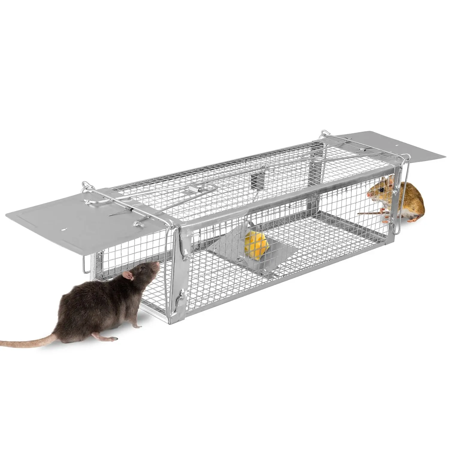 

For Dual Door Rat Trap Cage Humane Live Rodent Dense Mesh Trap Cage Zinc Electroplating Mice Mouse Control Bait Catch with 2 Det
