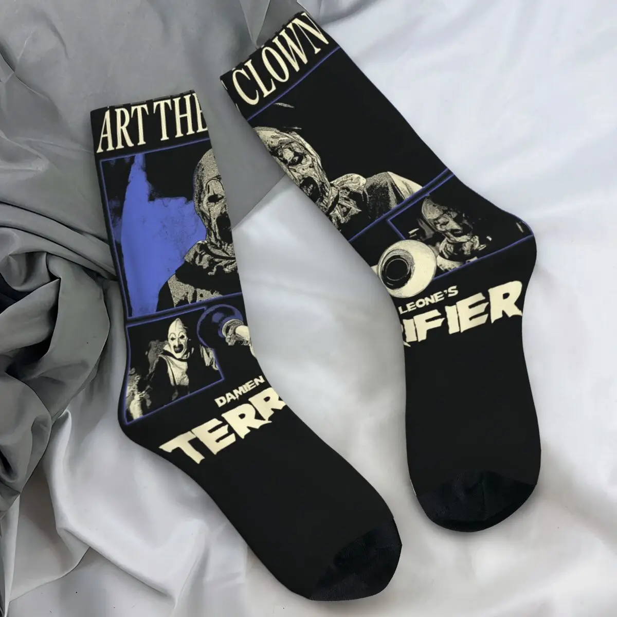 

Terrifier Art The Clown Black And White Panels Horror Movie Socks Winter Stockings Unisex Socks Running Sports Anti Skid Socks