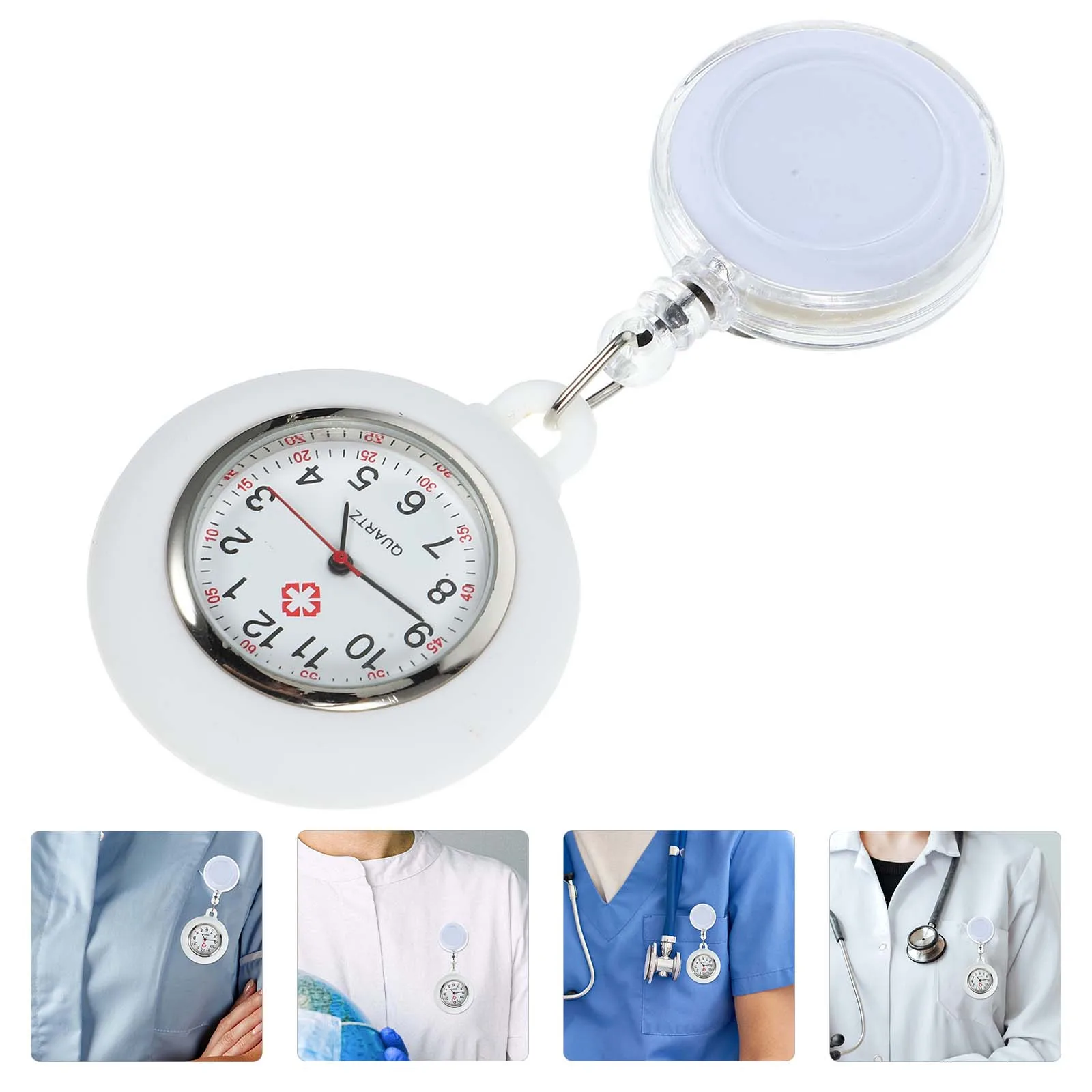 Reloj de bolsillo con Clip luminoso para enfermera y cara sonriente para mujer, reloj Fob ligero con carrete de insignia para personal médico, estudiantes y médicos