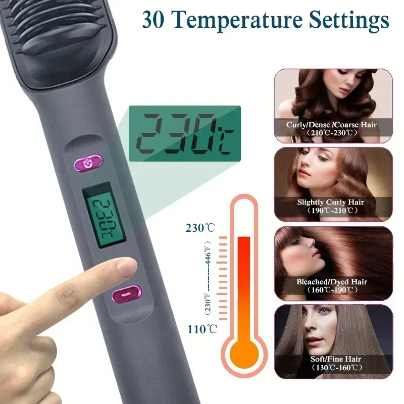 Multifuncional Aquecimento Elétrico Alisamento De Cabelo, Curling Iron, Negativo Ion Alisamento Pente, Anti-Scald Styling Tool