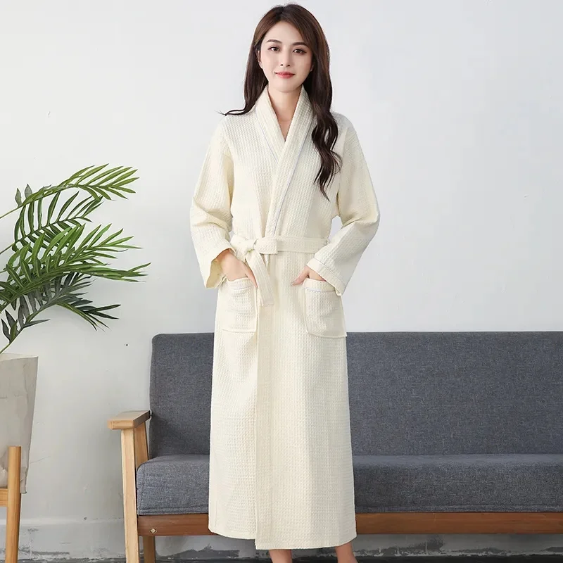 

100% Cotton Waffle Bathrobe Unisex Couple Shower Water Absorbent Bathrobe Hotel Nightgown Available in Four Sizes Mujer Feminina