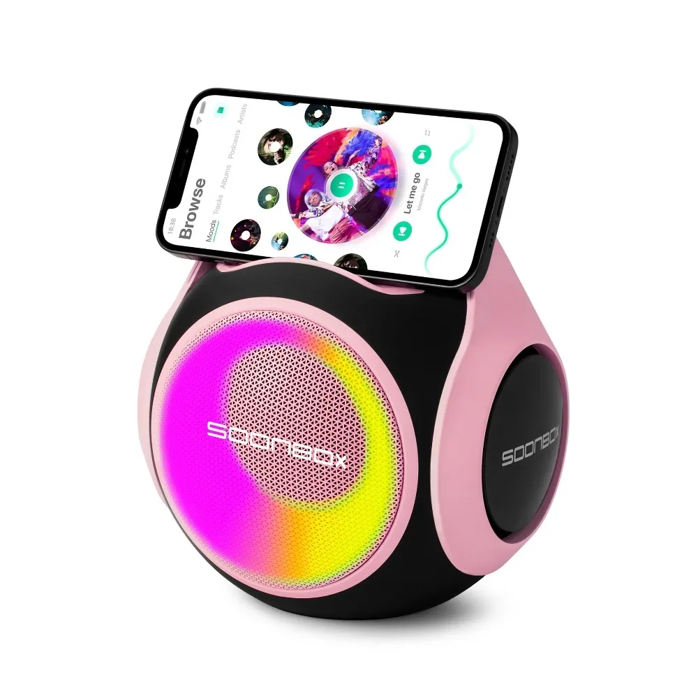 Handheld Karaoke Speaker with Microphone Multi Playback Mode Home Desktop Wireless Music Player Phone Holder RGB Party Soundbox