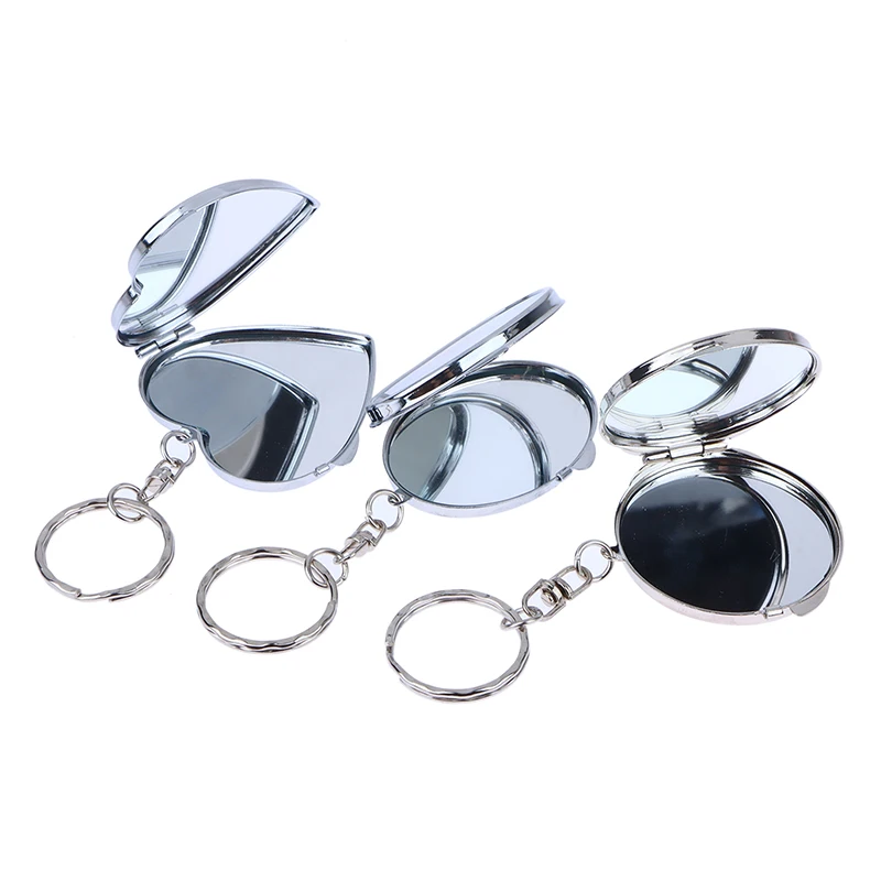 Round Heart Oval Square Shape Double Sided Cosmetic Mirror Metal Folding Keychain Makeup Mini Mirror